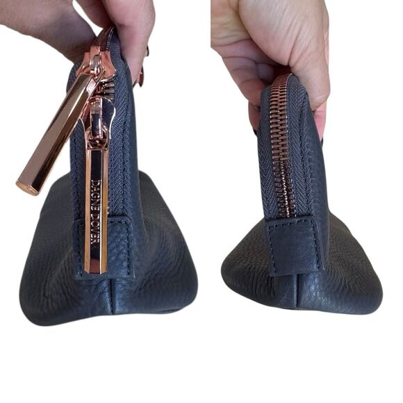 Dagne Dover Lola Gray Pebbled Leather Cosmetic Zip Pouch Makeup Toiletry Bag - Picture 7 of 13